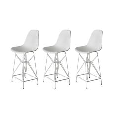 Imagem de Kit 3 Banquetas Bistrô Alta Eames Eiffel Branca Base Ferro Branco