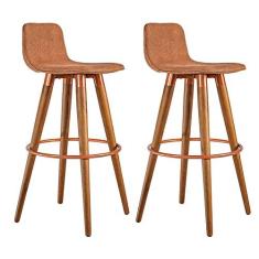 Imagem de KIT 2 BANQUETAS ALTAS LUXO VERSATIL AÇO COBRE LINHO TERRACOTA BASE CARVALHO