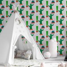 Imagem de Papel De Parede Adesivo Listras E Cactos N06280 Rolo 0,58X3M