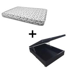 Imagem de Cama Box Baú Casal 138 - Tecido Sintético Preto Com Colchão Nápoles Bello Box - 100% Espuma - Branco D33 55x138x188