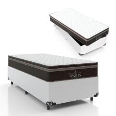 Imagem de Cama Box Solteiro + Colchão Paris Molas Ensacadas - 61x88x188cm - Couro Branco