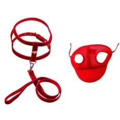 Imagem de Coleira Peitoral Vermelho Aplique E Boné Cachorros - N05 - Nicapet