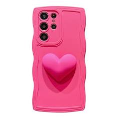 Imagem de Tuokiou Capa para Samsung Galaxy S24 Ultra com borda ondulada, lindo design de coração de amor 3D cor sólida moldura ondulada encaracolado capa de telefone macia TPU de corpo inteiro à prova de choque