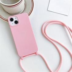 Imagem de Capa de telefone de silicone fosco com cordão transversal para iPhone 14 7 8 Plus 13 12 11 Pro XS Max X XR SE 2 3 Capa de TPU macia de cor sólida, rosa claro, para iphone 12Pro Max