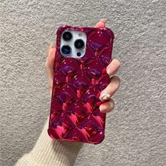 Imagem de Capa de telefone macia com padrão de rombo galvanizado 3D de luxo para iphone 14 Pro Max 13 11 12 Pro Max 14 Plus capa traseira, rosa vermelha, para iPhone 14Pro Max