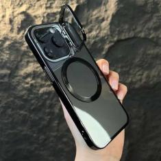 Imagem de Capa de suporte de câmera dobrável invisível para iPhone 13 14 Pro Max 13Pro 14Pro Max Capa transparente de carregamento magnético, preta, para iPhone 13 Pro