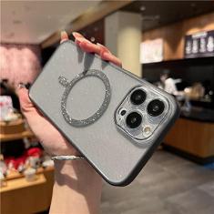 Imagem de Para iPhone 14 Pro Max Fashion Flash Glitter Luxo Capa Magnética para Telefone Para iPhone 12 13 14 Plus Capa Protetora de Lente, Capa Magnética Preta, Para iPhone 13 Pro