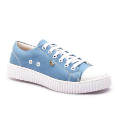 Imagem de Tênis Casual Feminino Lona Biqueira Couro Cadarço Sola Reta-Feminino