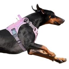Imagem de BUMBIN Peitoral tático para cães grandes, antipuxão, famoso TIK Tok, sem puxão, adequado para caminhar, refletivo, inteligente, para treinamento, peitoral ajustável para cães com alça rosa, G
