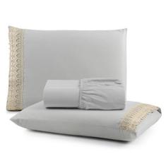 Imagem de Jogo De Lençol Gippir Queen Percal 200 Fios 3 Peças - Cinza - Santos E