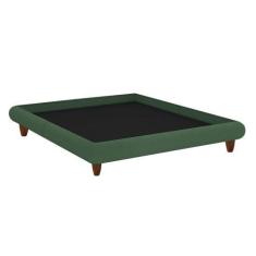 Imagem de Cama Casal Japonesa 156cm Pés Madeira Haru Veludo Verde - Sallar Home