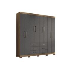 Imagem de Guarda Roupa 8 Portas e 6 Gavetas c/ Pés Liverpool Jatobá/Grafite - Santos Andirá