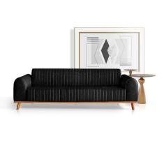 Imagem de Sofá Living Átila 2,30M 4 Lugares Em Material Ecológico Preto  - Leona