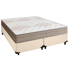 Imagem de Cama Box Casal Bipartido Sintético + Colchão De Molas Ensacadas Portobel Ipanema 138x188x65cm Bege