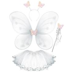 Imagem de Fantasia Fada Com 4 Peças Infantil Asa Varinha Tiara Saia Personagens 