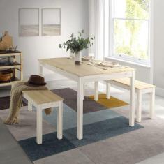 Imagem de Mesa de Madeira Maciça 4 Lugares com Bancos Mandacaru Cabecasa MadeiraMadeira Bege/Branco