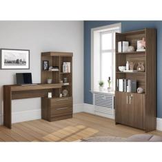 Imagem de Conjunto Home Office 2 Peças 1 Escrivaninha com Estante 1 Armário 2 Portas Espresso Móveis Nogal Trend