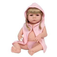 Imagem de Boneca Reborn Realista Menina Linda Kit Itens Roupão Rosa