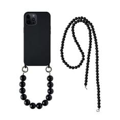 Imagem de Colar transversal com cordão de miçangas redondas, caixa de telefone para iPhone 11 12 Pro Max Mini 7 8 Plus X XR XS SE 2 Capa traseira macia, preta, para iphone 12