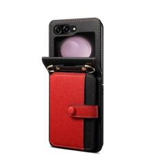 Imagem de Capa de telefone com zíper de anel crossbody para Samsung Galaxy Z Flip, carteira com capa de suporte de cartão, vermelha, para Galaxy Z Flip 5