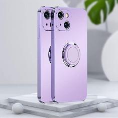 Imagem de Capa de telefone com anel de atração magnética de revestimento de luxo para iPhone 14 13 12 11 Pro Max Mini X XR 7 8 Plus SE3 Capas macias com suporte, roxo, para iPhone 13 mini