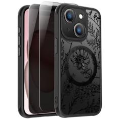 Imagem de SEXYMOM Capa magnética para iPhone 15 Plus com protetores de tela de privacidade X2 - Compatível com carregamento sem fio, lindo design floral para mulheres e meninas, capa de telefone fosca