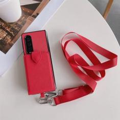 Imagem de Capa de telefone carteira com cordão crossbody para Samsung Galaxy Z Fold 5 4 3 Fold5 Fold4 Fold3 Anel porta-cartão capa de couro, vermelha, para Galaxy Z Fold5