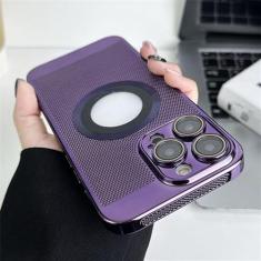 Imagem de Caso de dissipação de calor de malha de grade magnética chapeada para iphone 15 11 12 13 14 pro max plus capa dura, roxo escuro, para iphone 14 plus