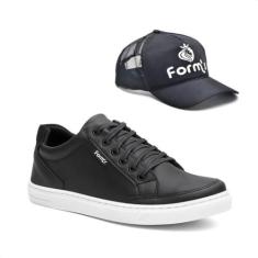 Imagem de Tênis Masculino Casual Cano Curto Blaqueado Moderno + Boné Preto