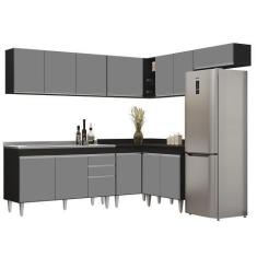 Imagem de Armário De Cozinha Modulado De Canto 7 Peças Cp24 Com Pia Inox Preto/C