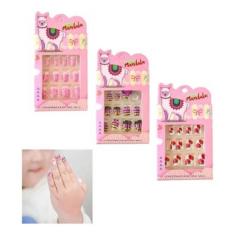 Imagem de Kit 36 Unhas Infantil Coloridas Auto Colante Maquiagem Teen