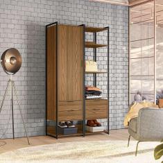 Imagem de Guarda-Roupa Closet Industrial Mital 1 pt 4 gv Conhaque e Preto