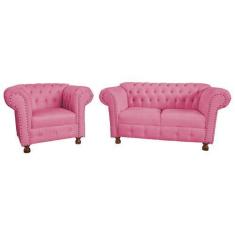 Imagem de Conjunto Sofa Namoradeira Chesterfield Capitone Luis Xv Suede Rosa / D