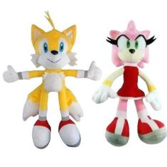 Imagem de 02 Brinquedos Pelucia Tails e Amy 35cm Turma do Sonic Antialérgico - P