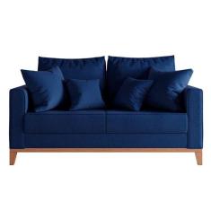 Imagem de Sofá 2 Lugares Beny Base De Madeira Linho Azul Marinho