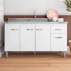 Imagem de Balcão Para Cozinha 150cm Gabriela 4 Portas 1 Gaveta Sem Tampo Cor Branco - Ajl