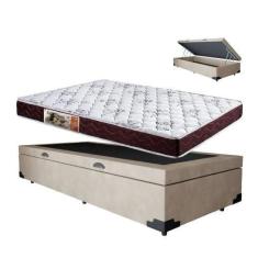 Imagem de Cama Box Baú Bege Solteiro Colchão Mola Bonnel + 61X88x188 - Acolchoes