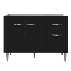 Imagem de Balcão De Cozinha 3 Portas Gabriela 120 Cm Preto Fosco 1869 Com Tampo