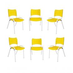 Imagem de Kit 6 Cadeiras Iso Para Escola Escritório Comércio Amarela Base Branca