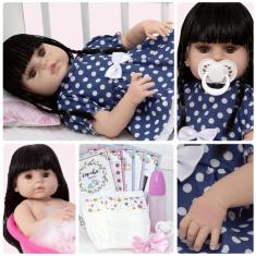 Imagem de Boneca Reborn Realista Menina Morena Linda 13 Itens Enxoval