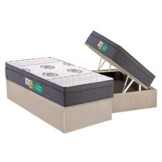 Imagem de Cama Box Baú Solteiro: Colchão Espuma Polar D33 Pérola Euro Pillow + Base CRC Suede Clean(88x188)