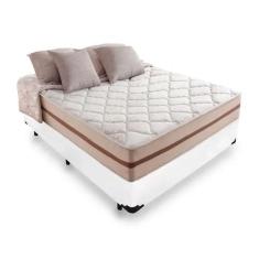 Imagem de Cama Box Casal Tecido Sintético Branco com Colchão de Molas Ensacadas - Anjos - Classic 22x188x138cm