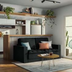 Imagem de Sofá 3 Lugares Retrátil Zugo Suede Preto 180 cm - Mobly