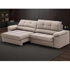 Imagem de Sofá com Carregador USB Retrátil Reclinável Monaco 2,50m Velosuede Beg