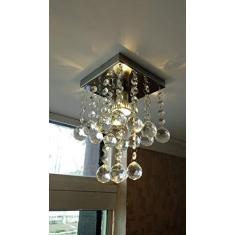 Imagem de Lustre de Cristal para  Lavabo, com 20cm de altura e base de inox de 14x14cm