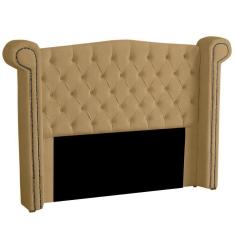 Imagem de Cabeceira Casal Queen Size Estofada Para Cama Box Ayla Veludo Bege Escuro