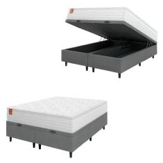 Imagem de Cama Box Baú Colchão Casal King Molas Ensacadas Real Branco / Cinza Inducol Branco
