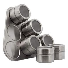 Imagem de Jogo de 6 Porta Condimentos Inox com Suporte Triangular Mimo Style Prata