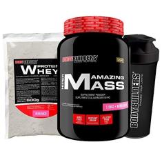 Imagem de Kit Amazing Mass 1,5kg + Whey Protein 500g + Coqueteleira - Bodybuilders Sabor Morango