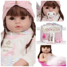 Imagem de Boneca Tipo Reborn Valentina Cabelo Castanho 46cm Fofinha - Cegonha Re